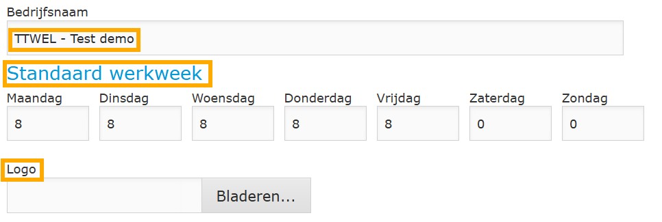 Online Urenregistratie instellen Bedrijfsinstellingen algemeen