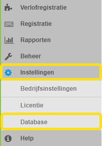 Kies in het menu database ininstellingen